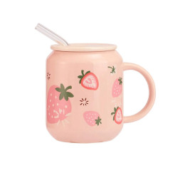 Valcla Portable Glass Kettle Straw Cup Mug Pink