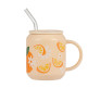 Valcla Portable Glass Kettle Straw Cup Mug Pink
